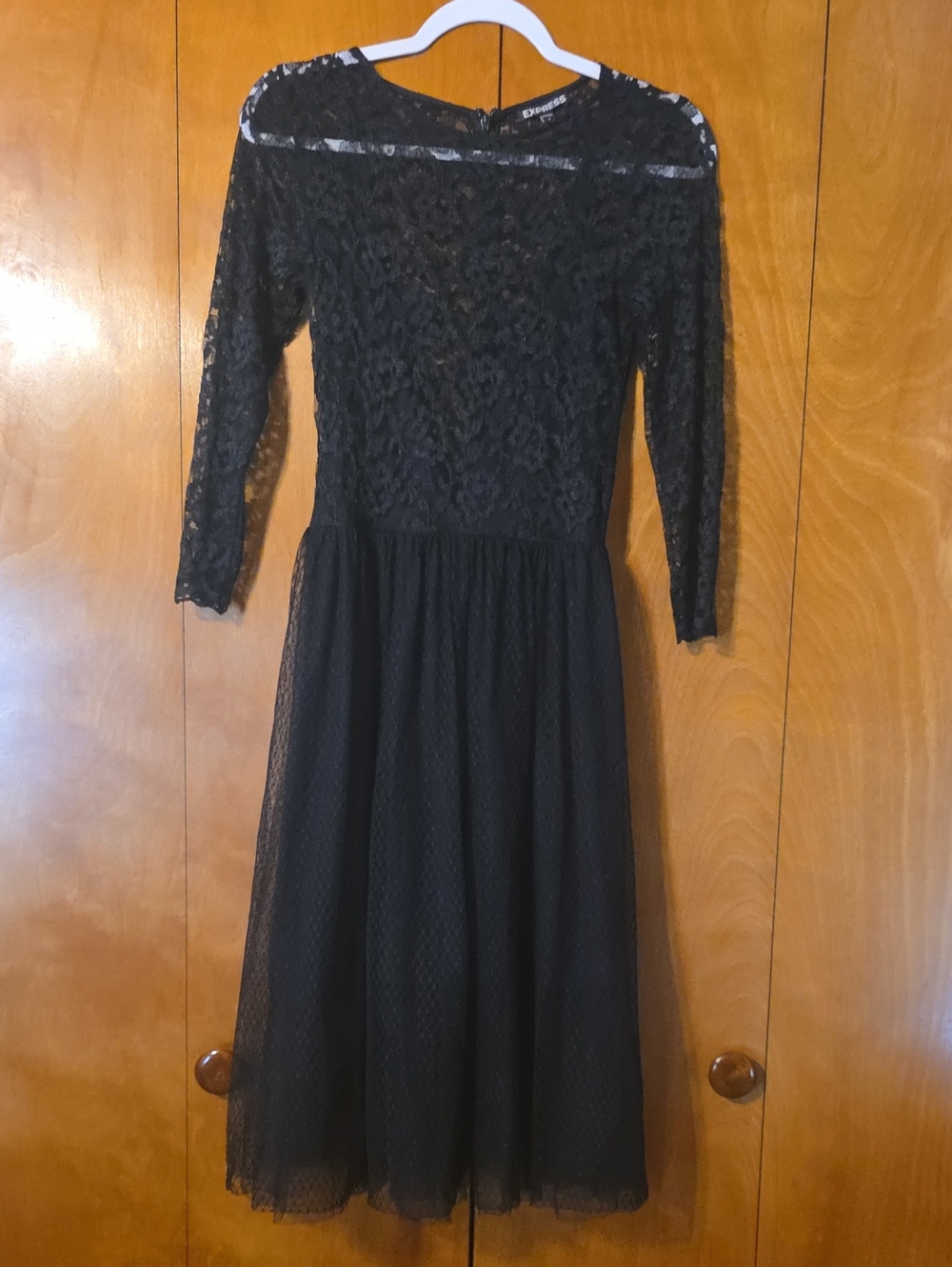 Express Black Lace Long-Sleeve Midi Dress